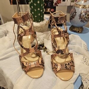 Gianni Bini Snake Print Lace-Up High Heel Sandals Size 7